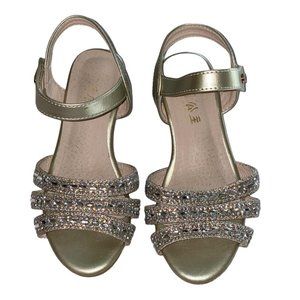 Girls Aokang Gold Glitter Strappy Sandals With Low Heels & Adjustable Straps 10